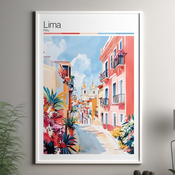 Lima Print Soft Colors Travel Poster Colourful Wall Art Peru City Decor For