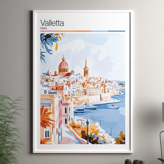 Valletta Print Soft Colors Travel Poster Colourful Wall Art Malta City Decor For