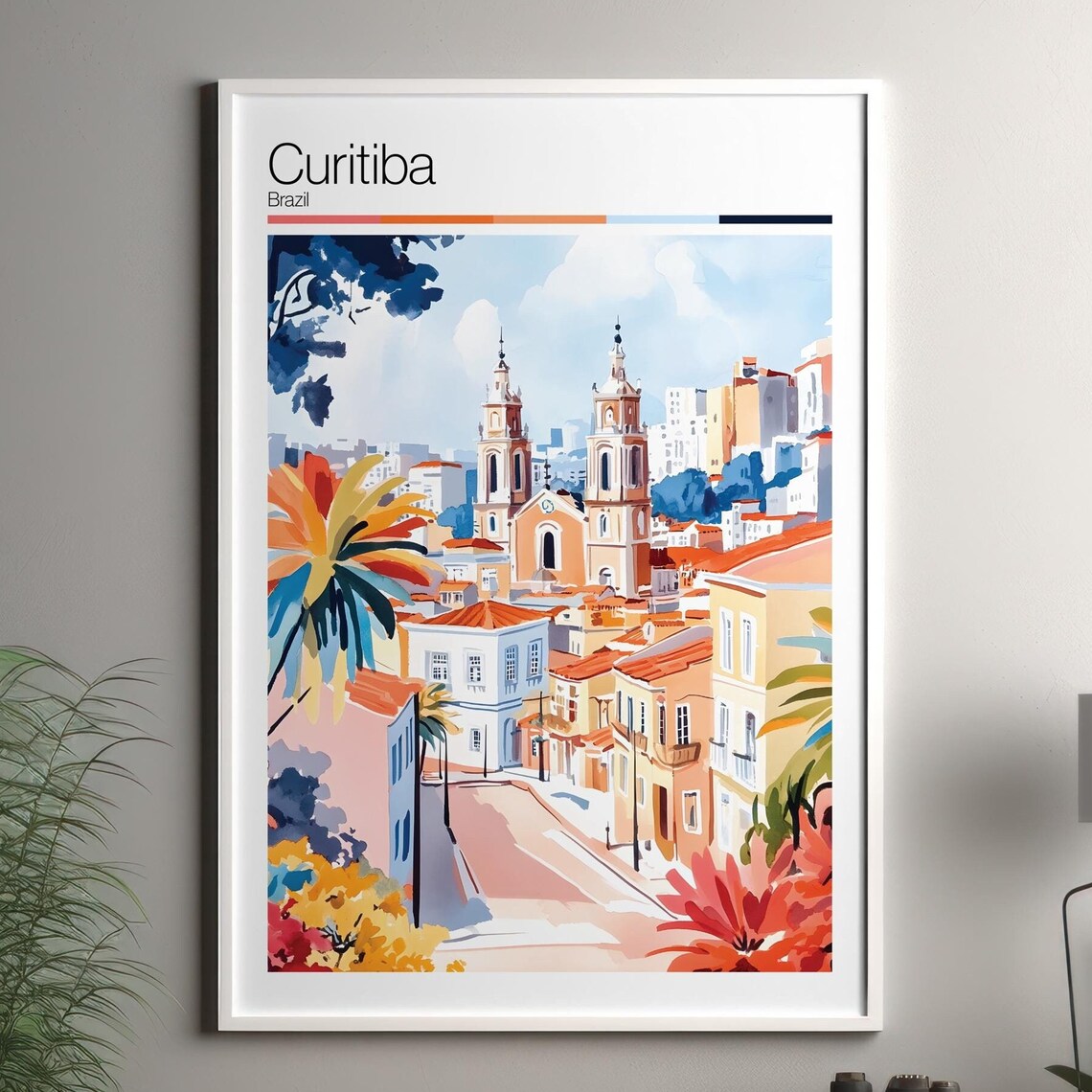 Curitiba Brazil Vibrant Old Town Church Cityscape Travel Poster