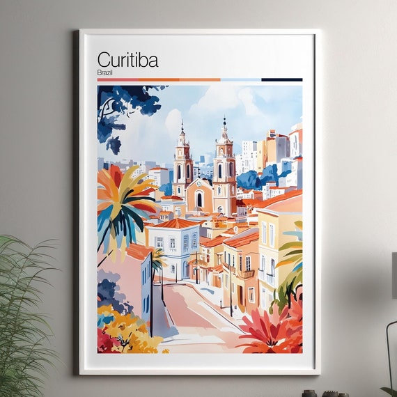 Curitiba Print Soft Colors Travel Poster Colourful Wall Art Brazil City Decor For
