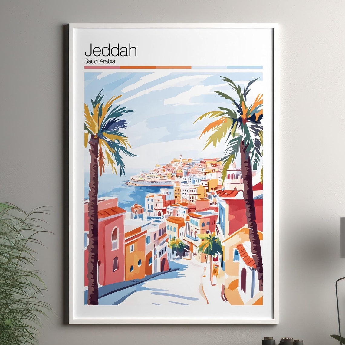Jeddah Print Soft Colors Travel Poster Colourful Wall Art Saudi Arabia City Decor For
