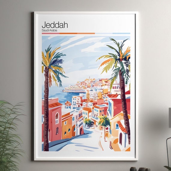 Jeddah Print Soft Colors Travel Poster Colourful Wall Art Saudi Arabia City Decor For