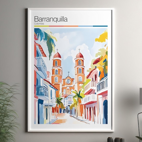 Barranquilla Colombia Twin Church Towers Street Travel Poster