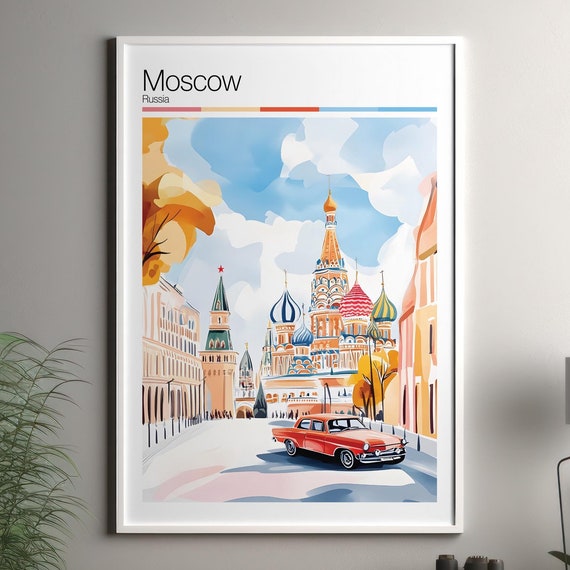 Moscow Print Soft Colors Travel Poster Colourful Wall Art Russia City Decor For