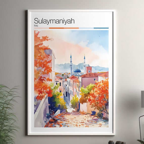 Sulaymaniyah Print Soft Colors Travel Poster Colourful Wall Art Iraq City Decor