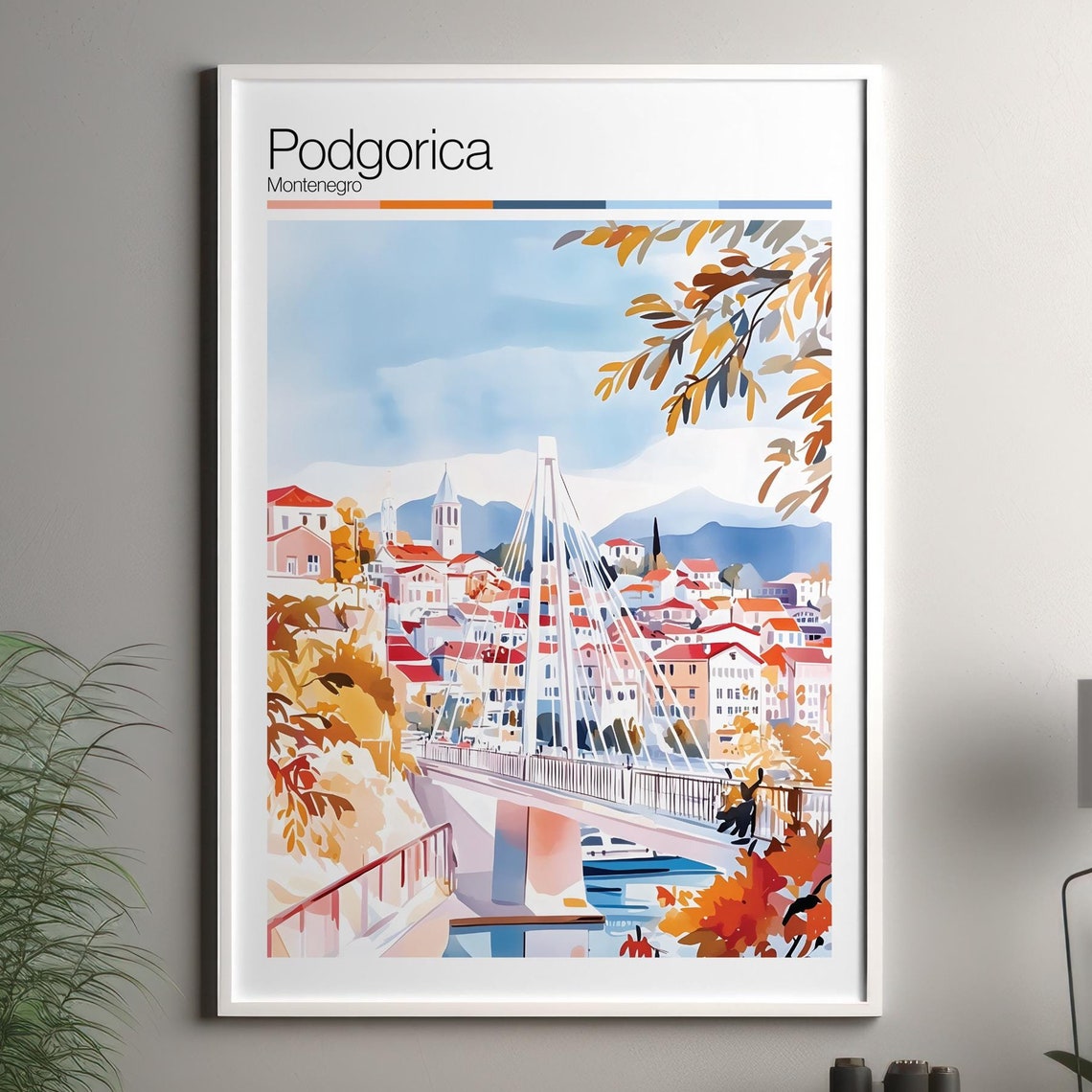 Podgorica Print Soft Colors Travel Poster Colourful Wall Art Montenegro City Decor