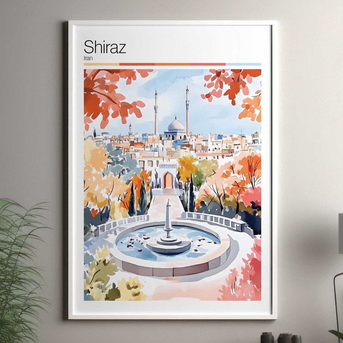 Shiraz Print Soft Colors Travel Poster Colourful Wall Art Iran City Decor For