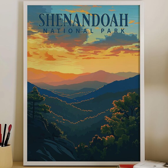 Shenandoah National Park Blue Ridge Sunset Mountains Vintage Travel Poster