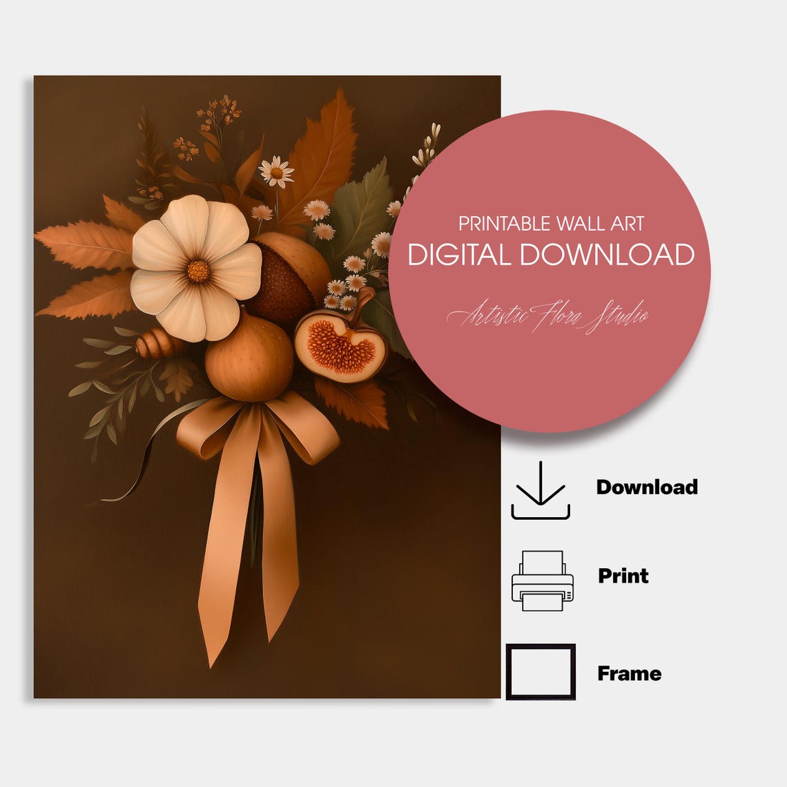 Dark Moody Botanical Bouquet Brown Fall Floral Statement Poster - Image 3