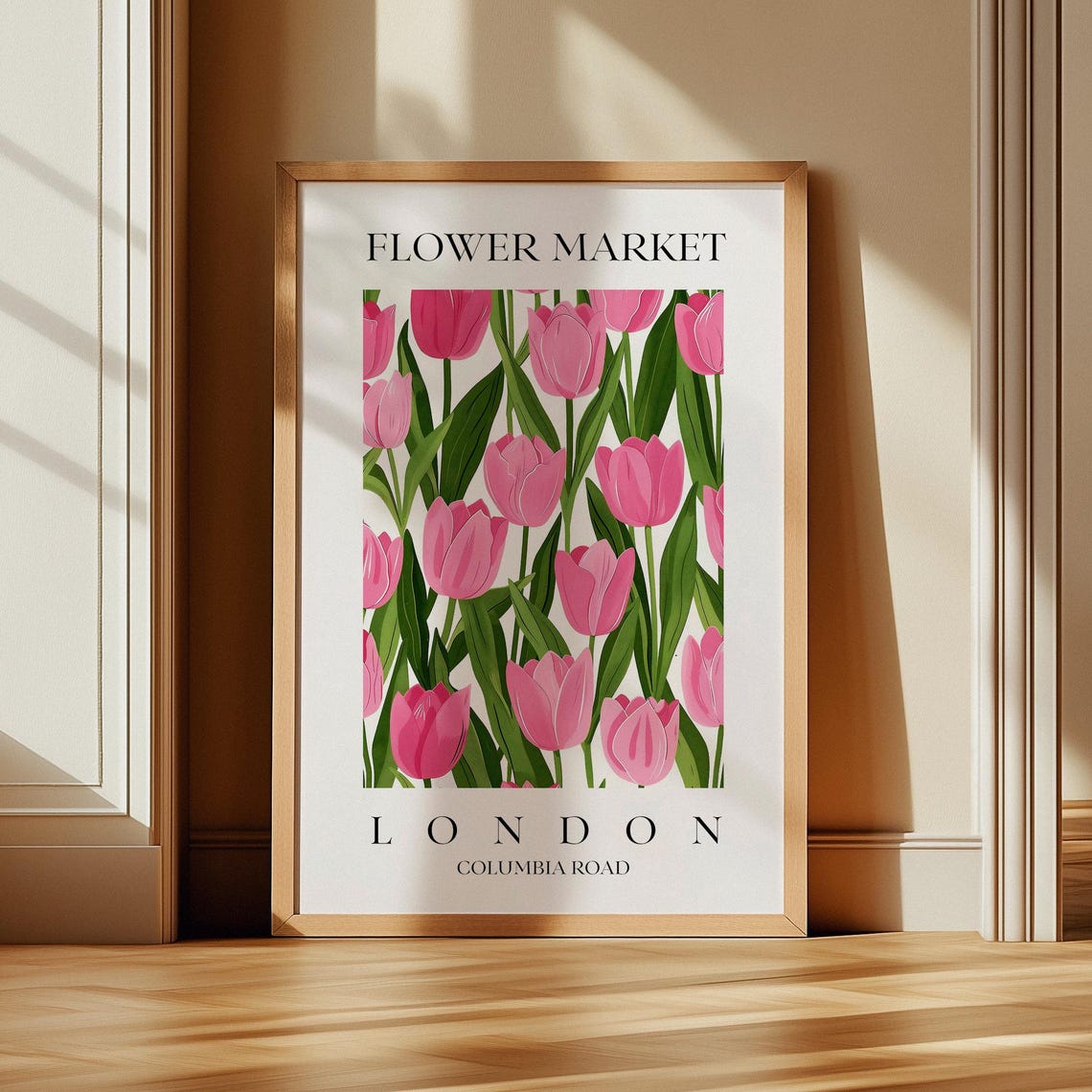 Columbia Road Flower Market London Poster Pink Tulip Dutch Wall Art Graphic Text Print Living Room Entryway Bedroom Gallery Wall 89