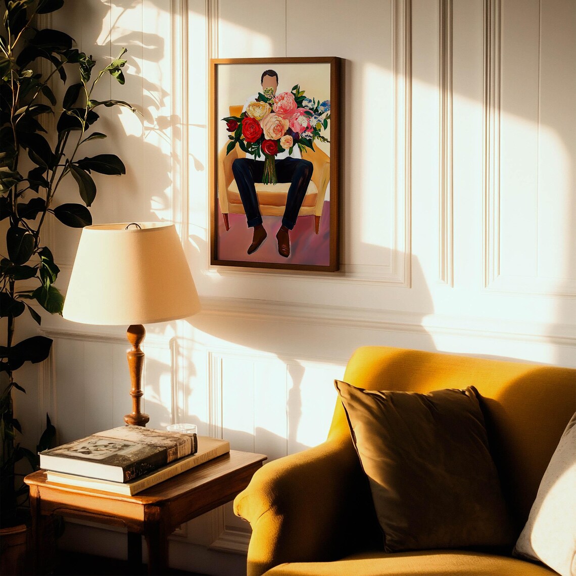 Man with Huge Flower Bouquet Fauvist Oil Painting Style Poster - Image 4