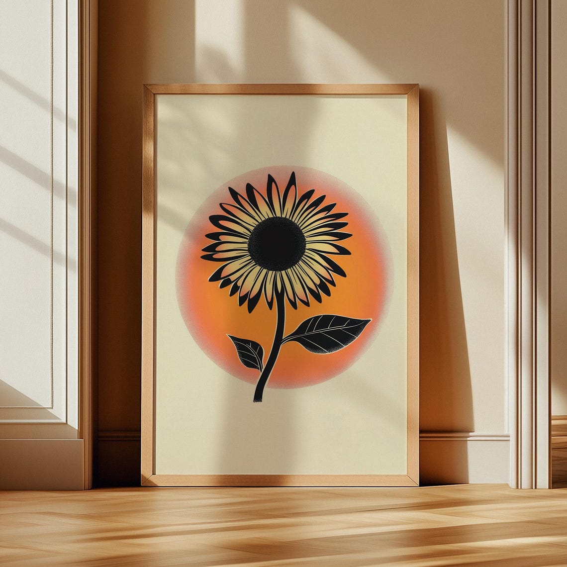 Sunflower Orange Sun Circle Retro Minimalist Floral Art Poster