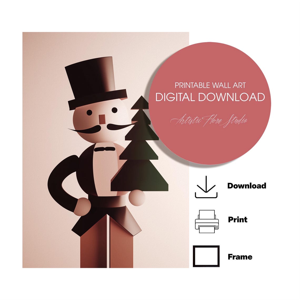 Modern Geometric Nutcracker Soldier Christmas Tree Art Poster - Image 3