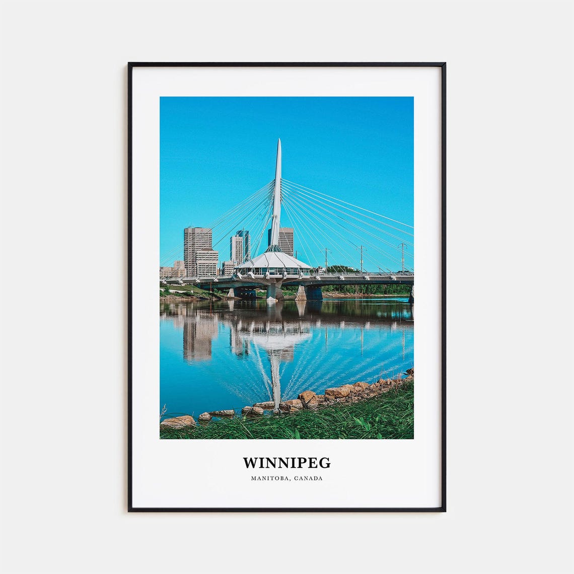 Winnipeg Esplanade Riel Bridge Red River Downtown Reflection Poster