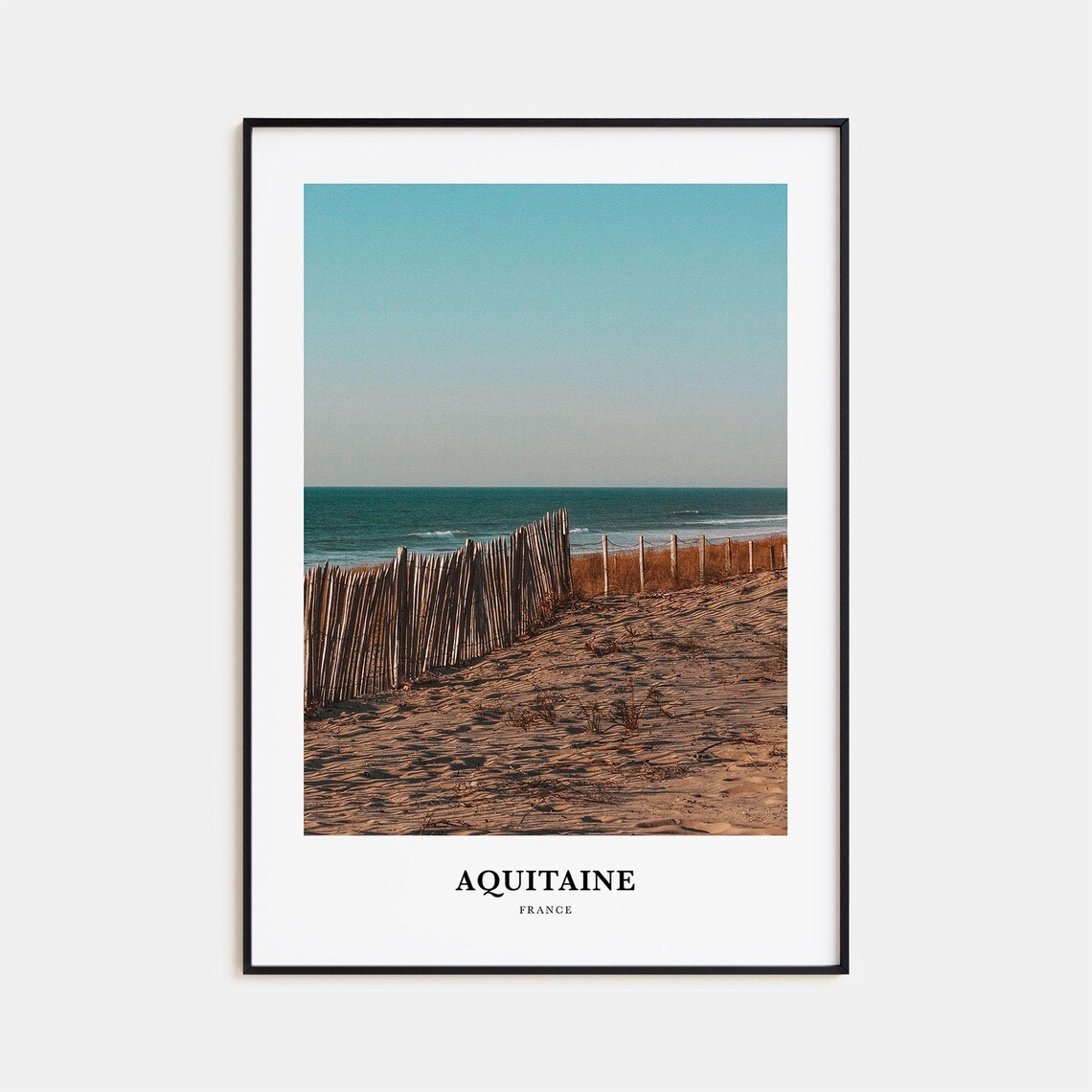 Aquitaine France Sandy Beach Dunes Wooden Fence Ocean Poster