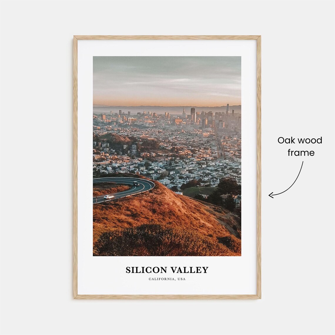 Silicon Valley Winding Hill Road Over The City At Dusk Poster - Image 3