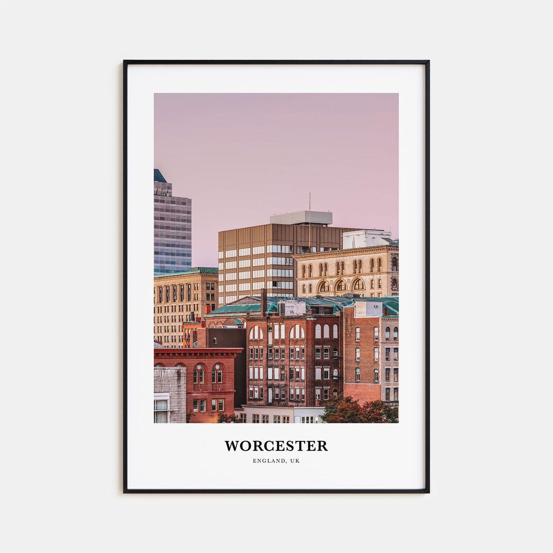 Worcester England Historic Brick Downtown Dusk Travel Poster