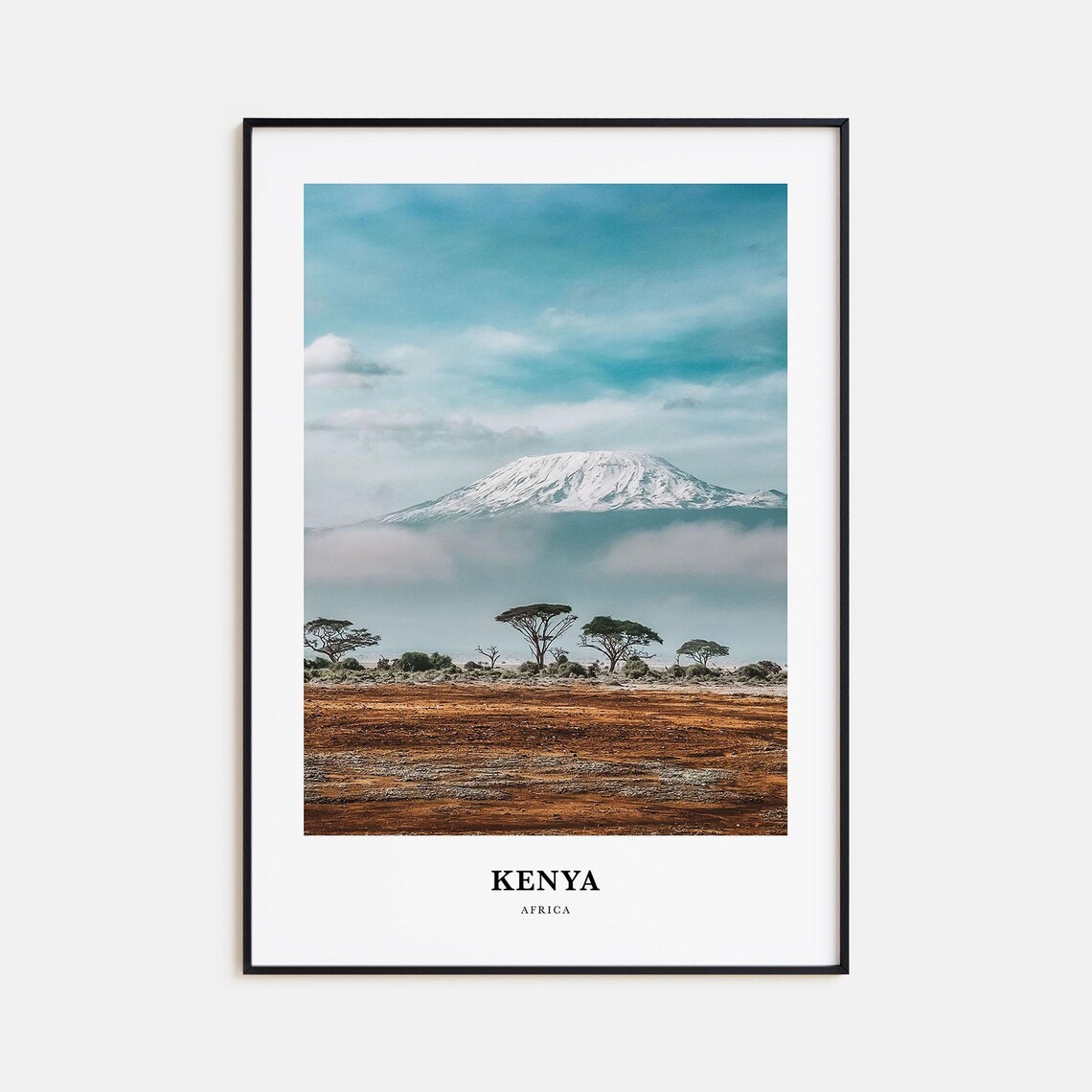 Kenya Africa Safari Savanna Acacia Trees Snow Mountain Photo Poster