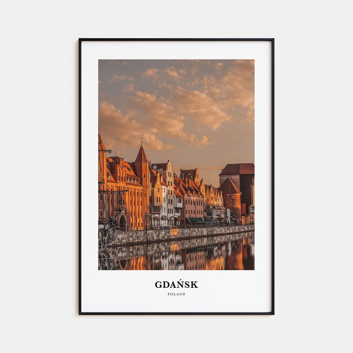 Gdańsk Poland Historic Waterfront Golden Sunset Glow Travel Poster