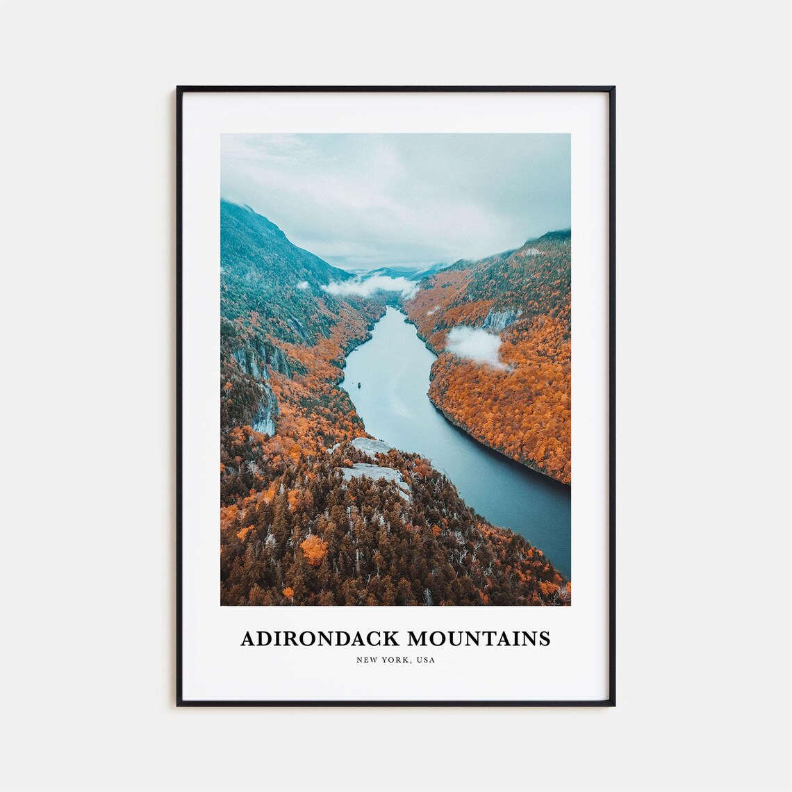Adirondack Mountains Autumn Lake Aerial Photography Travel Poster
