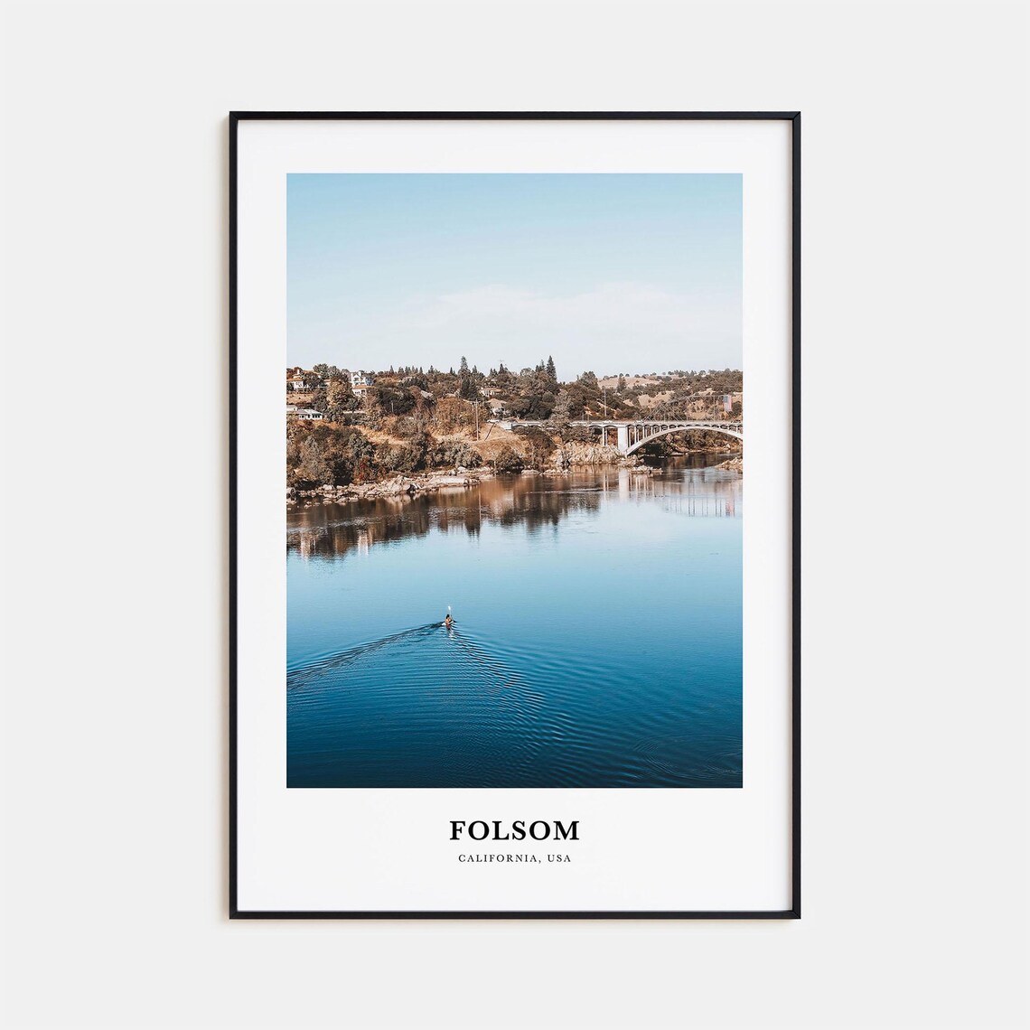 Folsom California Lake Bridge Kayak Serene Water Travel Photo Poster