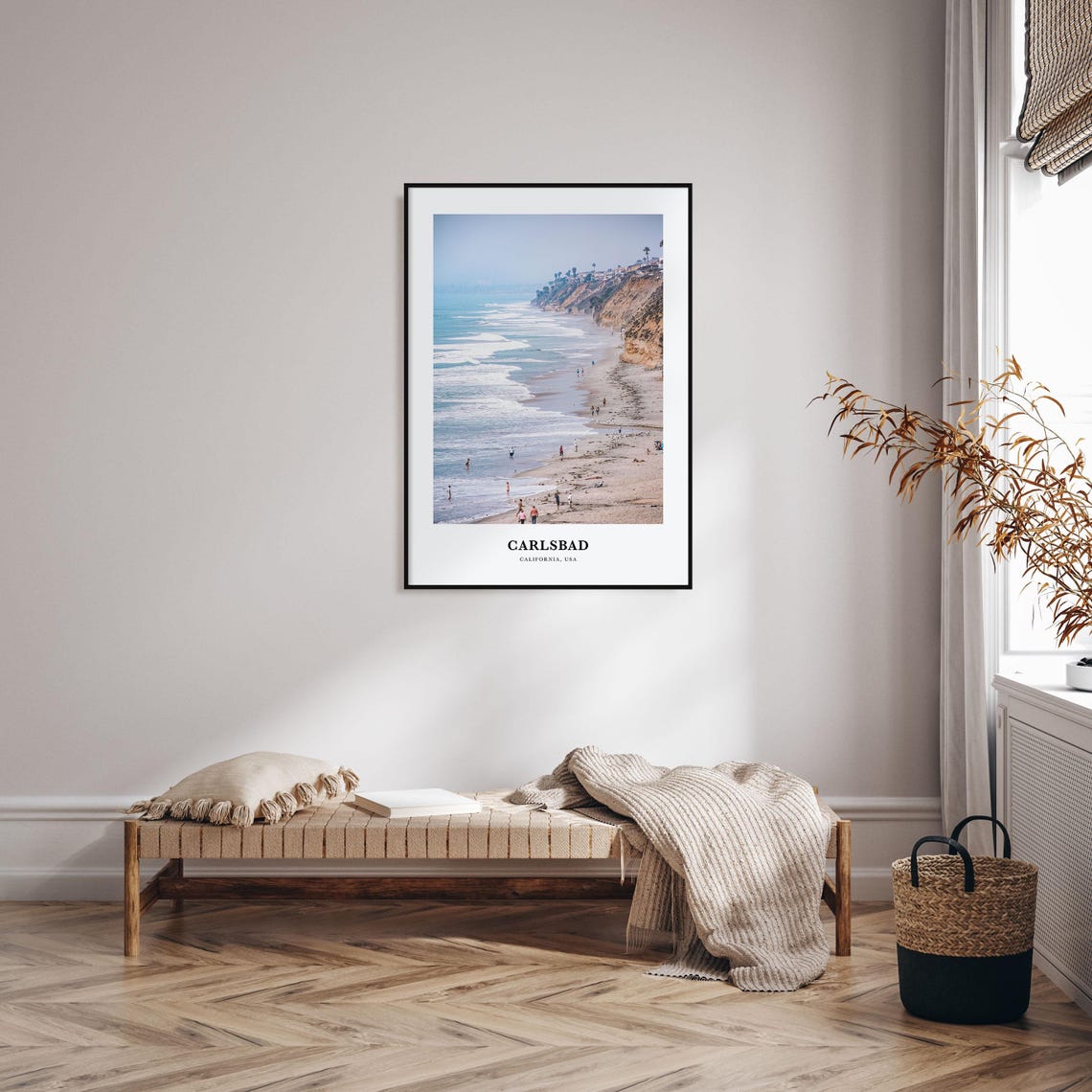 Carlsbad California Cliff Beach Ocean Waves Aerial Photo Poster - Image 3