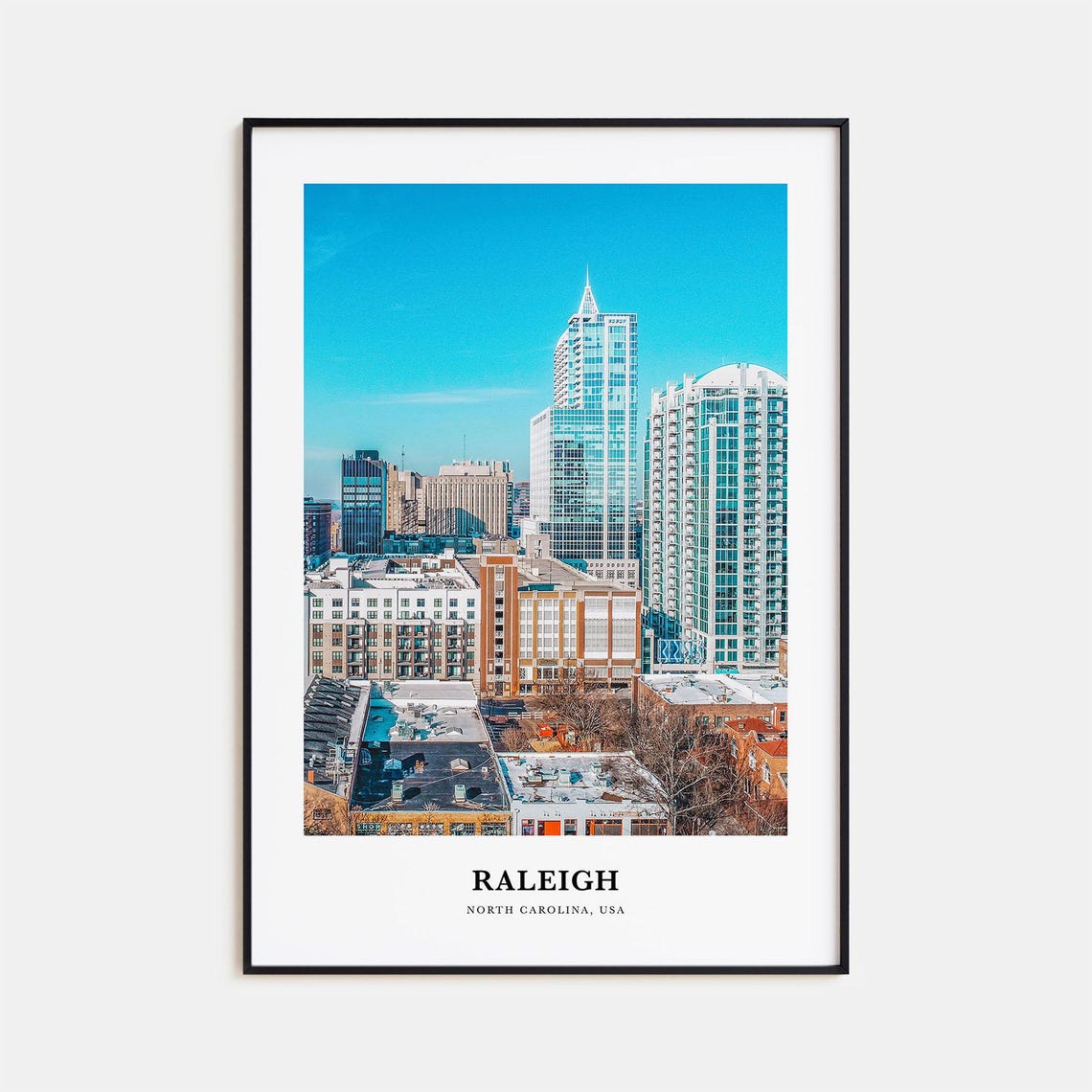 Raleigh North Carolina Downtown Skyline Under Blue Sky Poster