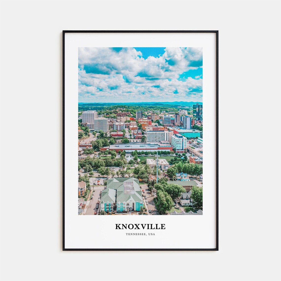 Knoxville Tennessee Aerial Cityscape Under a Bright Sky Poster