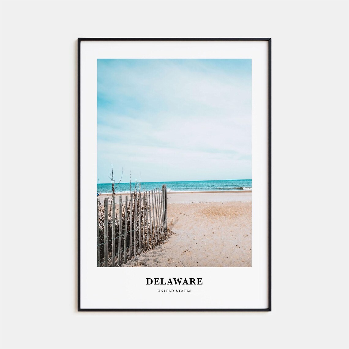 Delaware Beach Wooden Dune Fence Ocean Waves Photography Travel Poster
