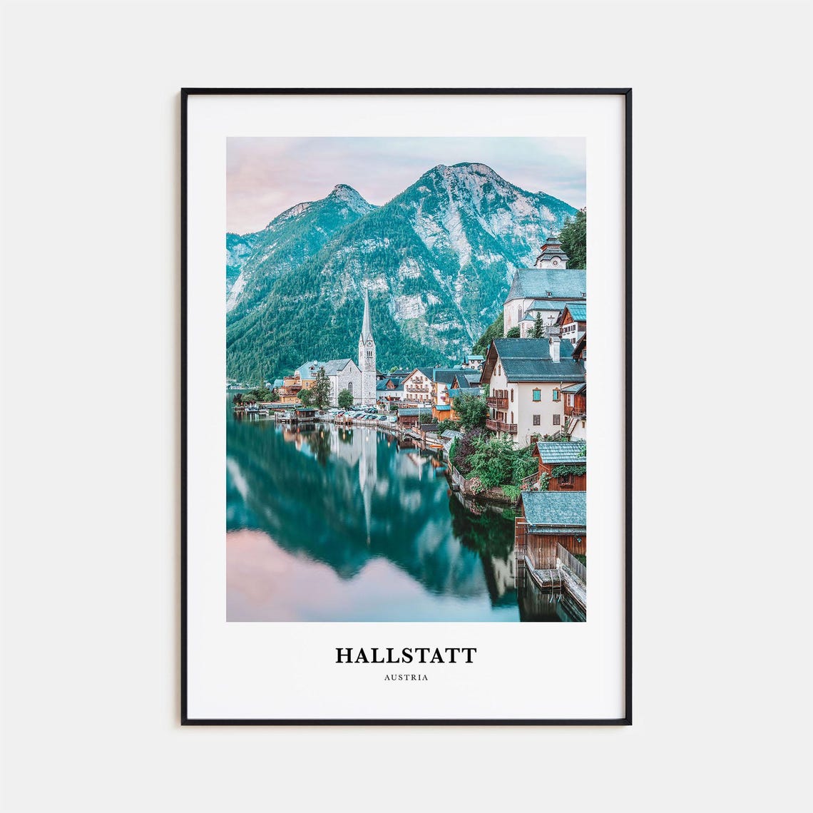 Hallstatt Austria Alpine Lake Village Reflection Travel Poster