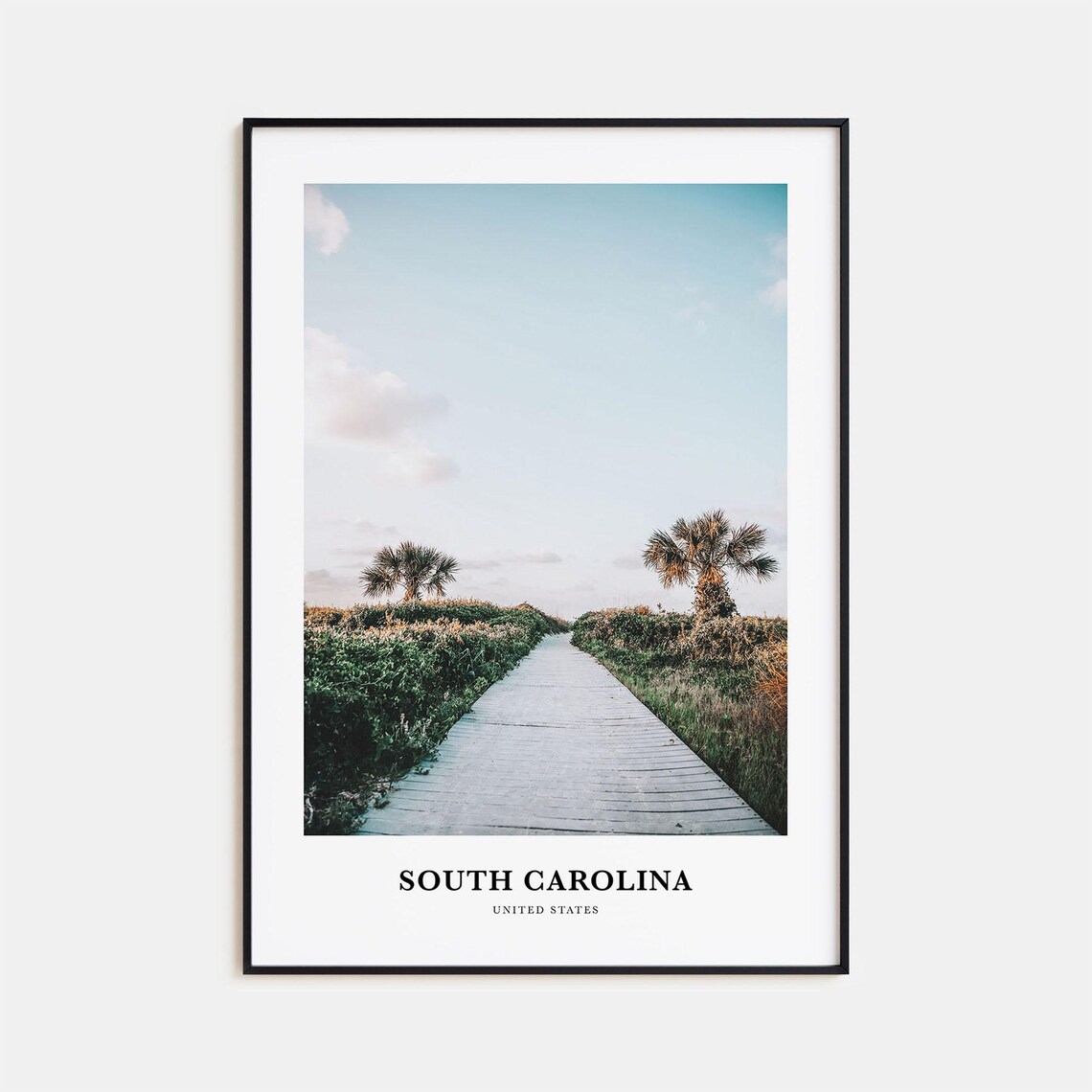 South Carolina Beach Boardwalk Palm Trees Photography Travel Poster