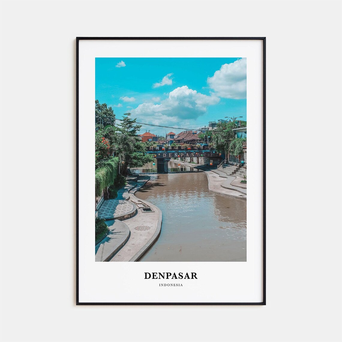 Denpasar Indonesia Tropical River Bridge Minimalist Photo Poster