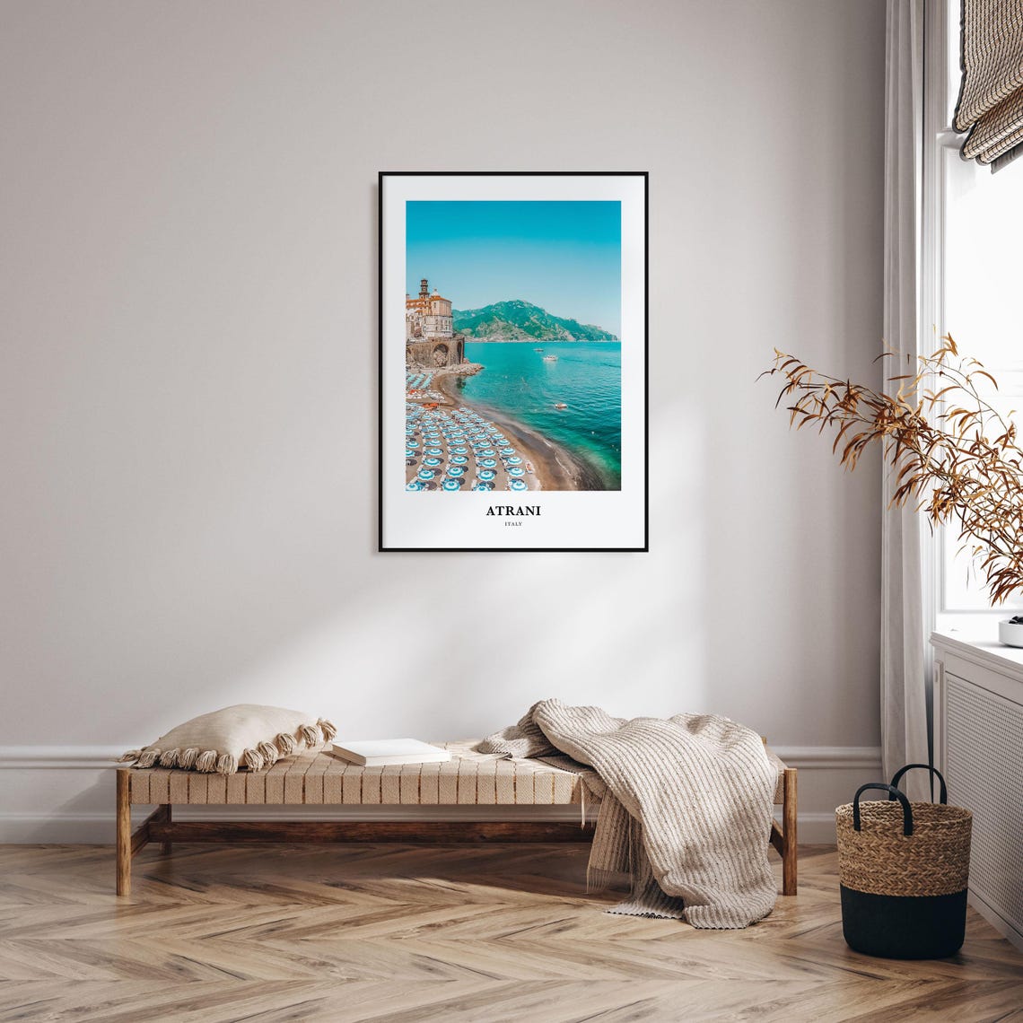 Atrani Italy Amalfi Coast Beach Sun Umbrellas Minimalist Travel Poster - Image 3