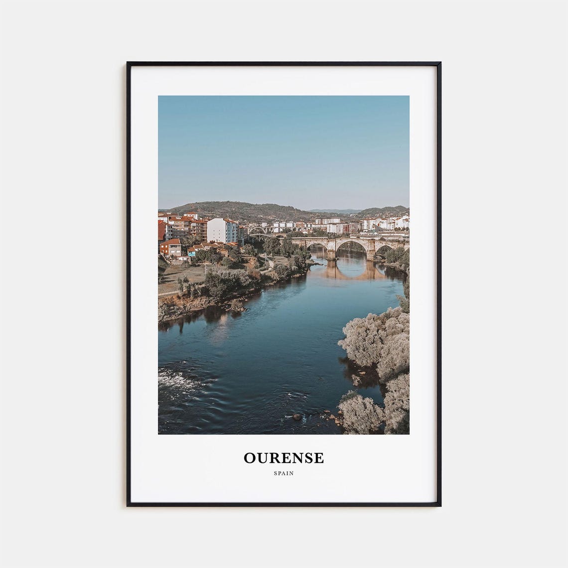 Ourense Spain River Stone Arch Bridge Town Skyline Art Poster