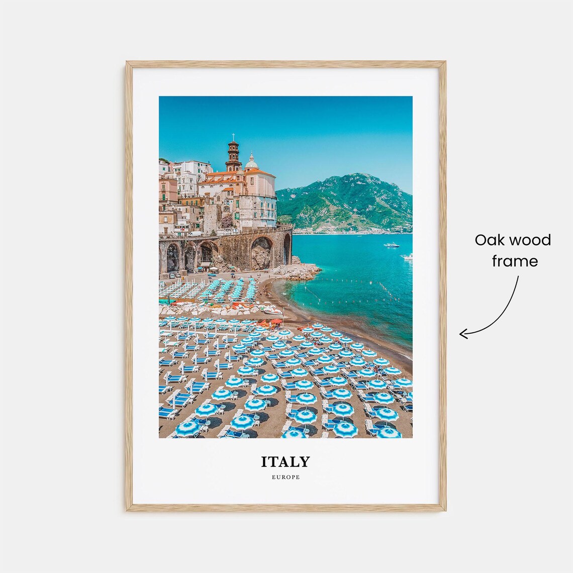 Italy Coastal Town Blue Umbrella Beach Turquoise Sea Photo Poster - Image 3