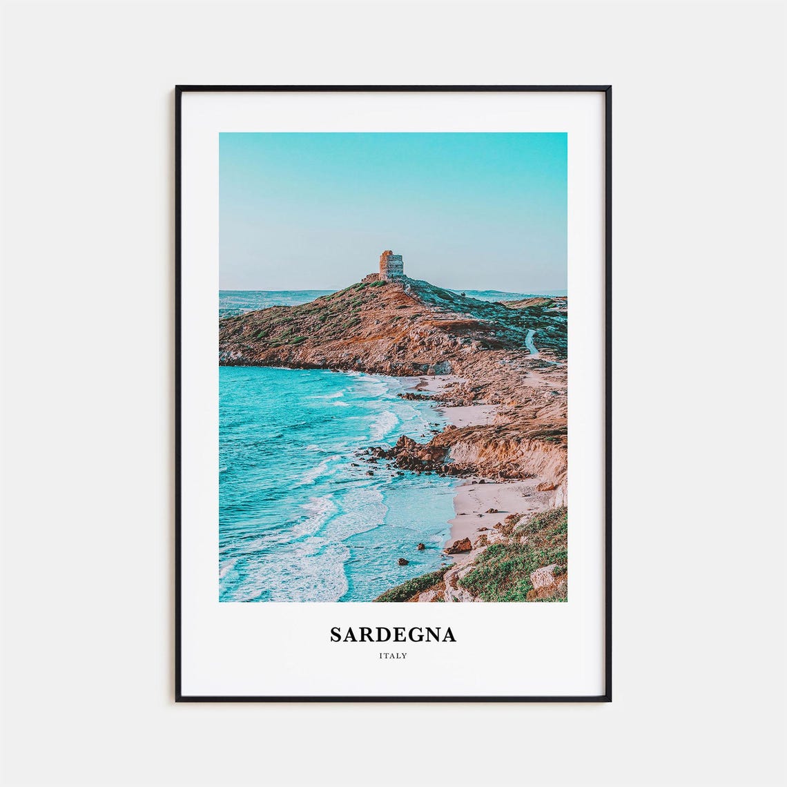 Historic Coastal Tower and Turquoise Bay in Sardegna Italy Poster