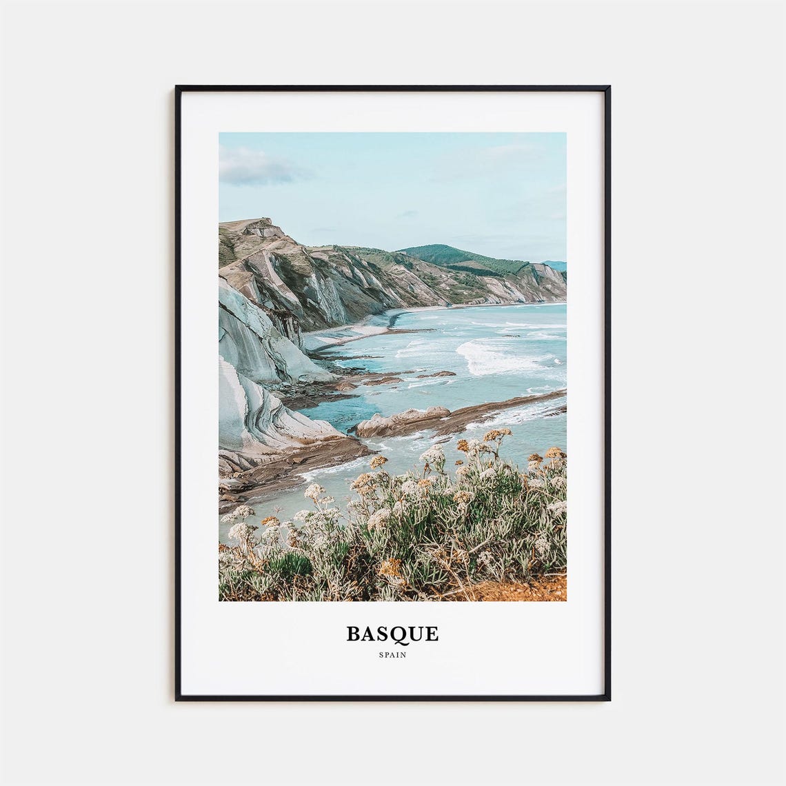 Basque Spain Dramatic Coastal Cliffs Ocean Waves Travel Poster
