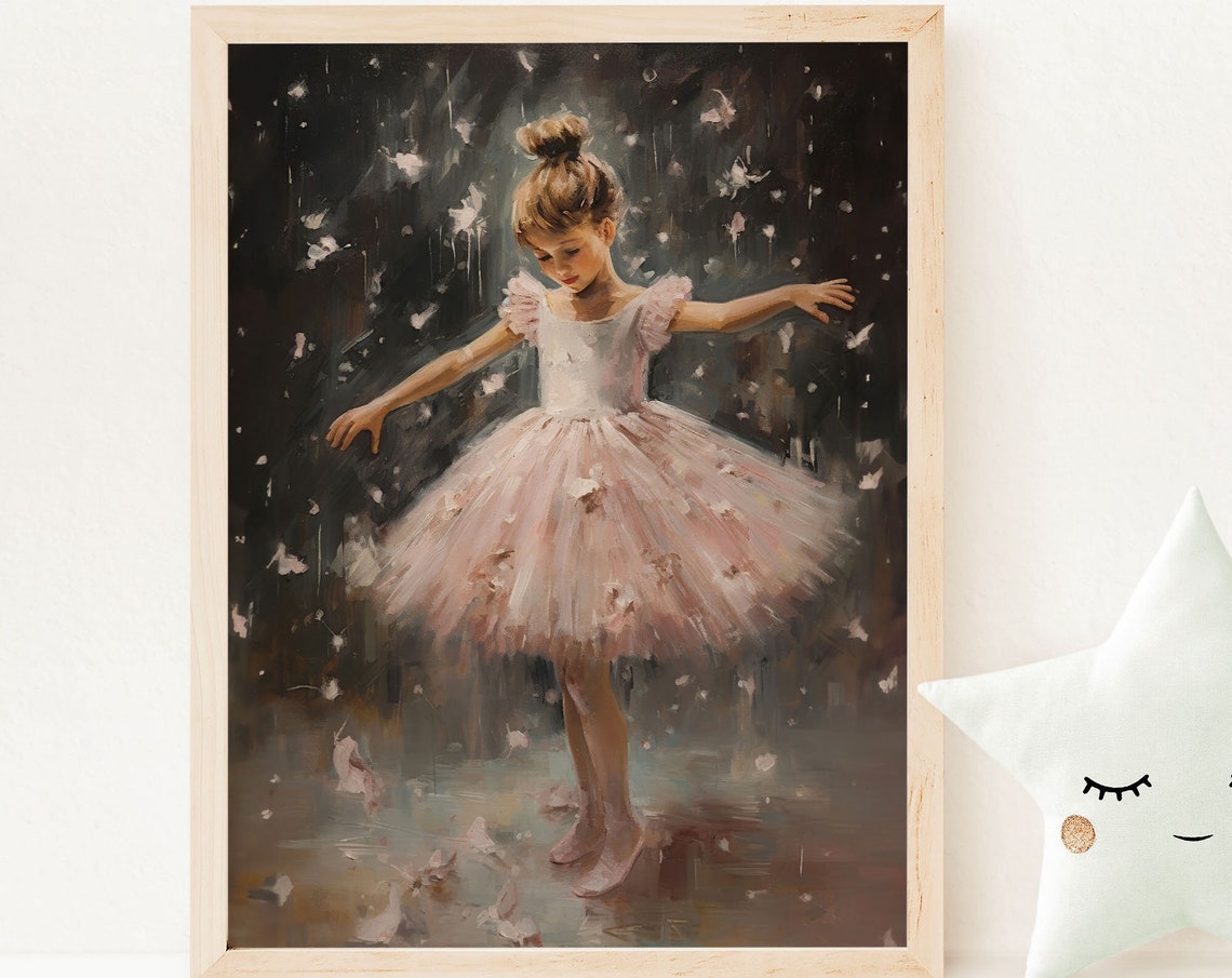Ballet Nursery Art Painting Girls Room Ballerina Nursery Pink Dcor Gift For Girl Dancer Dreamy Pink Black Vintage Print Nb1