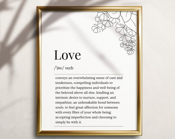 Love Dictionary Definition Gift For Her Long Style Love Definition Print Instant White Botanic Poster Lbo003
