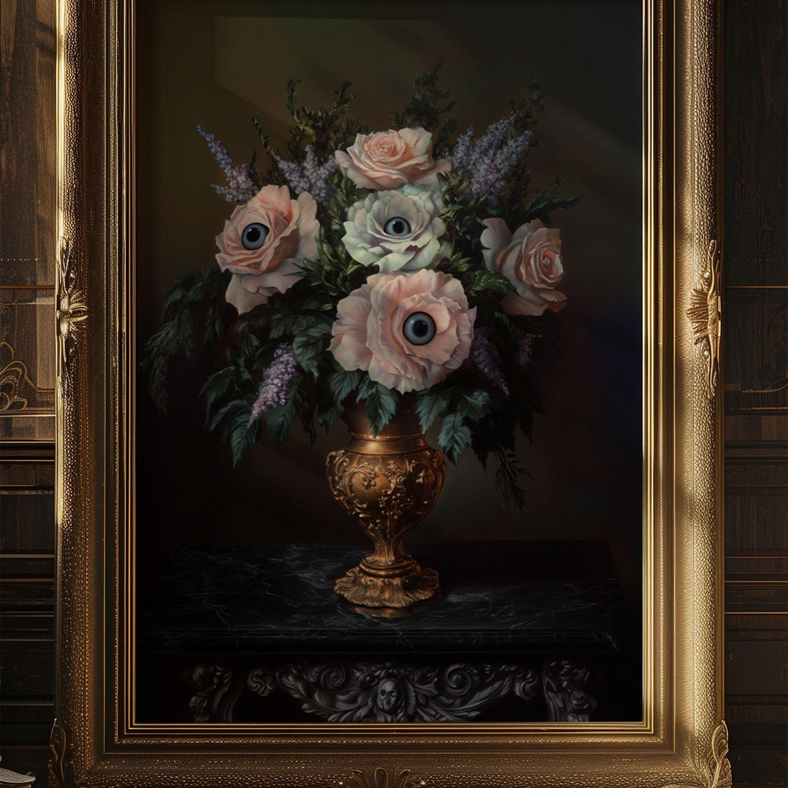Dark Academia Art Print Moody Flower Eye Halloween Gothic Floral Poster Eye Cottagecore Roses Wall Art Oil Painting Art Print - Image 8