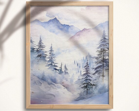 Mountain Art Print Pink Landscape Wall Art Watercolor Mountain Print Abstract Mountain Print Watercolor Print Boho Art Pwm01