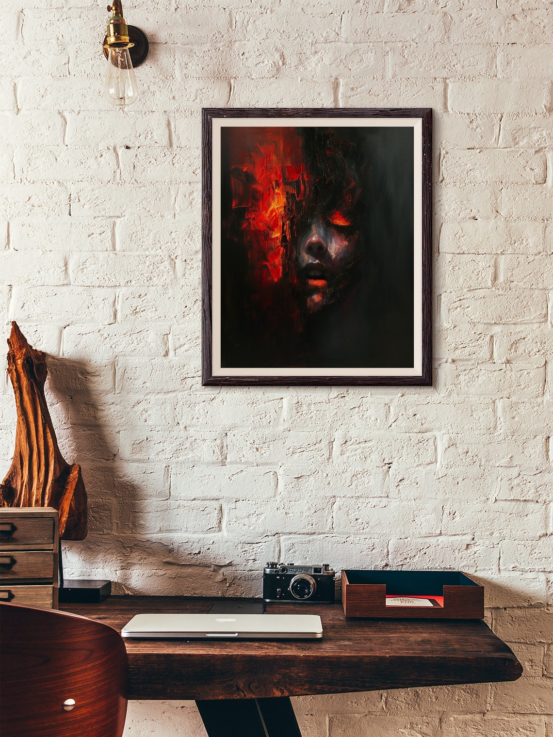 Demonic Face Engulfed in Fire Dark Horror Oil Painting Gothic Poster - Image 2