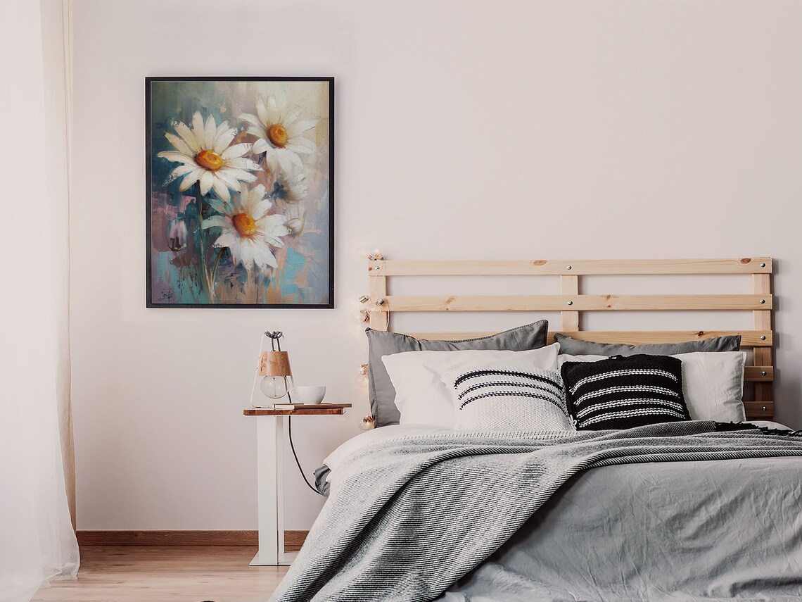 White Daisy Bouquet Oil Painting Soft Floral Botanical Art Poster - Image 5