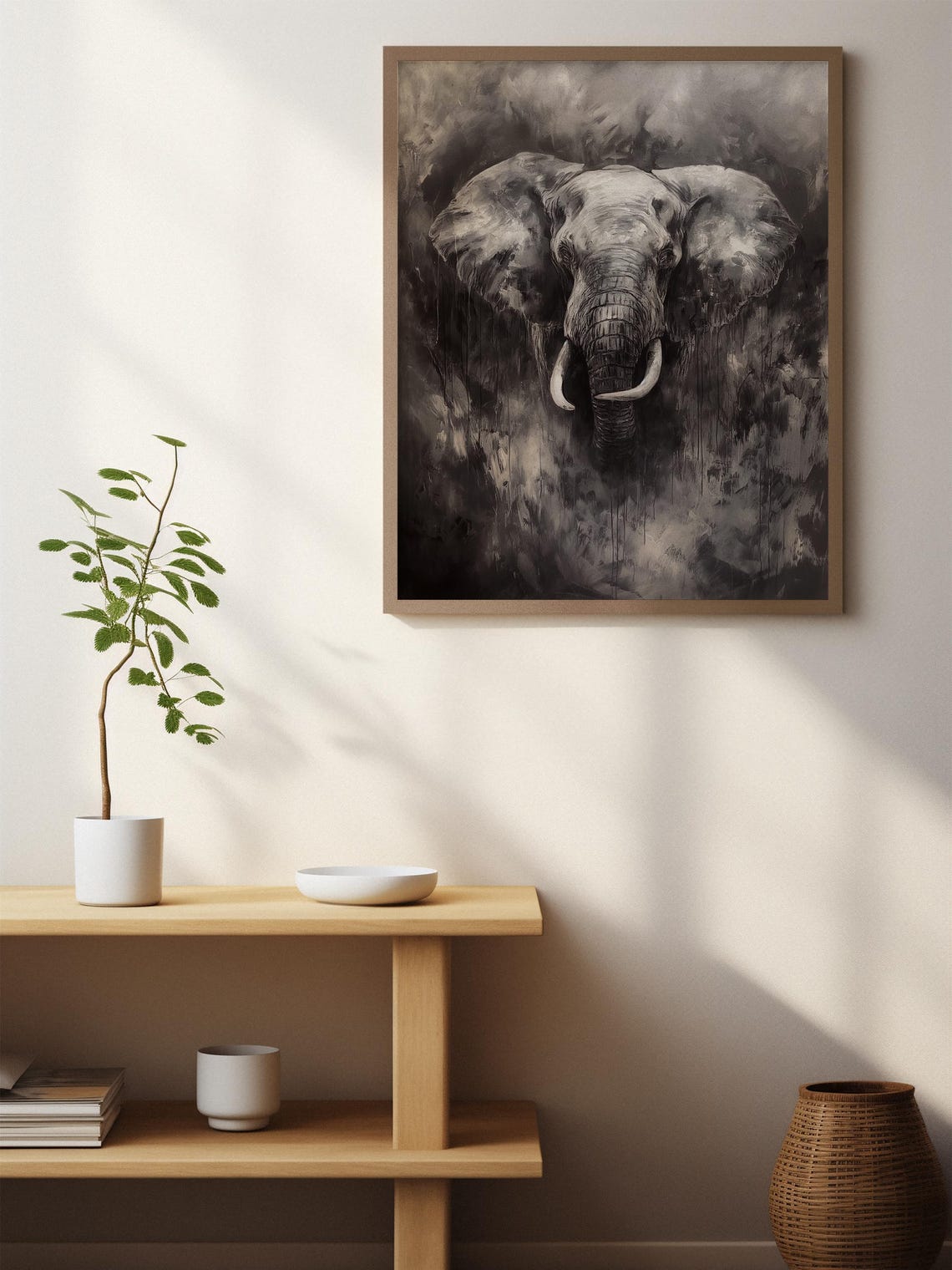 African Elephant Head Charcoal Style Dramatic Wildlife Art Poster - Image 2
