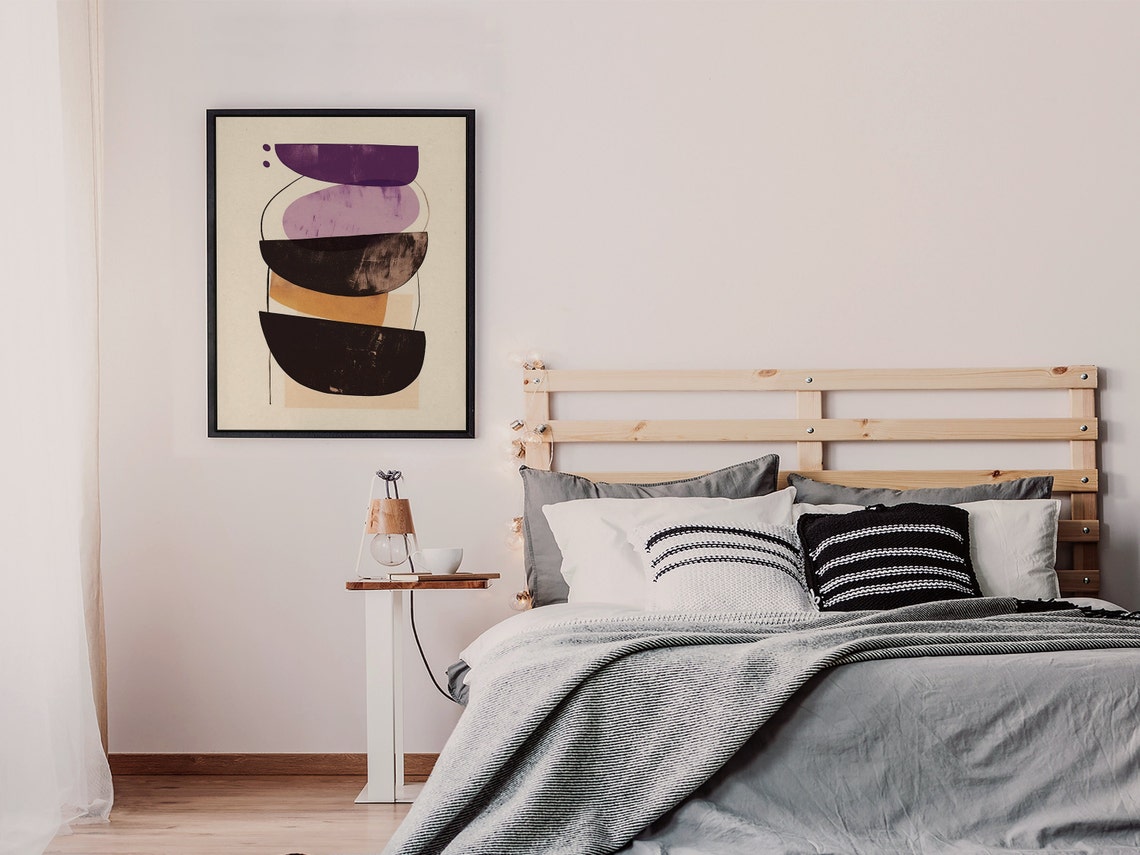 Stacked Half Circles Purple Brown Mid Century Abstract Poster - Image 4