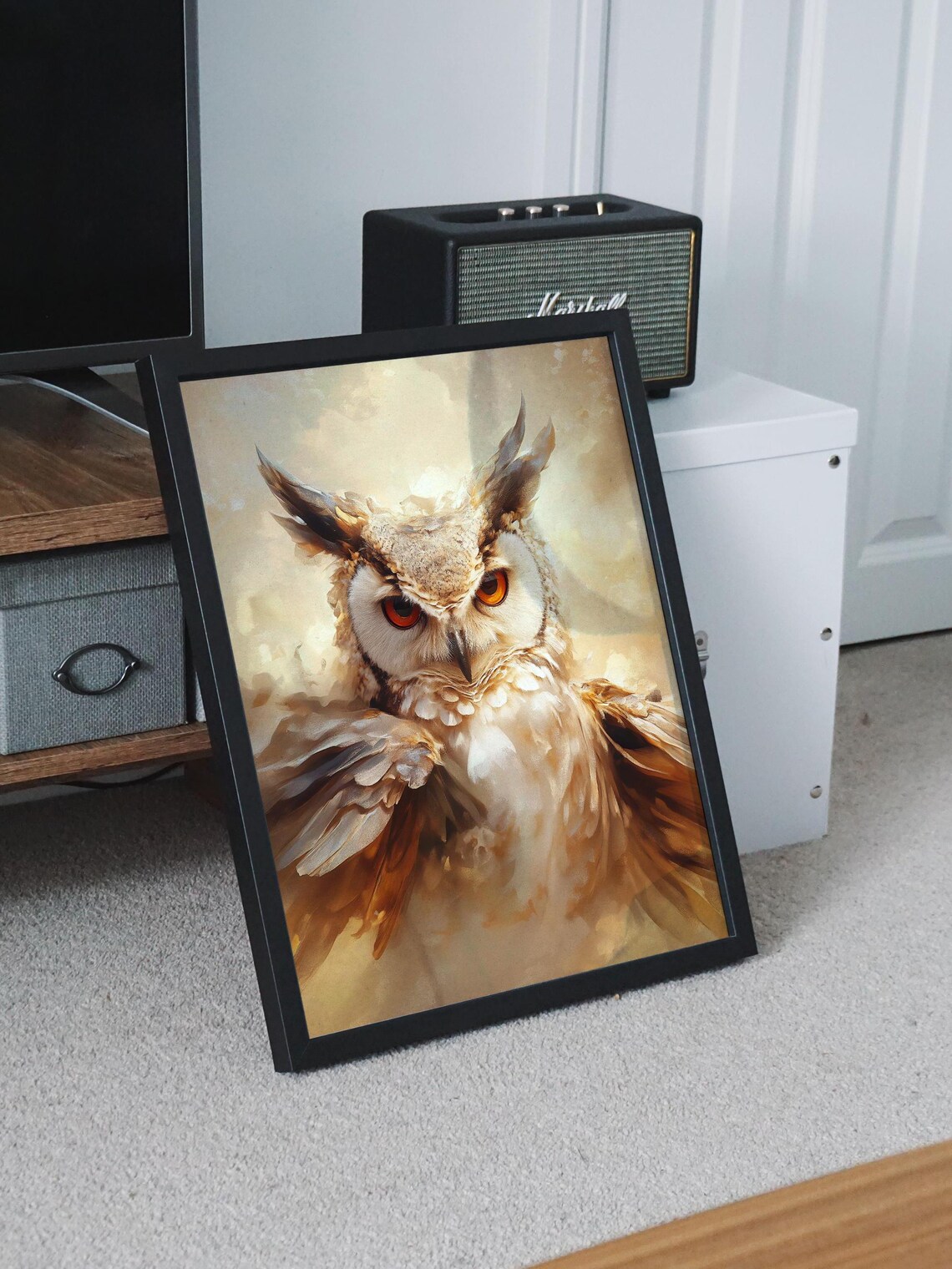 Fierce Great Horned Owl Close-Up with Intense Orange Eyes Poster - Image 8
