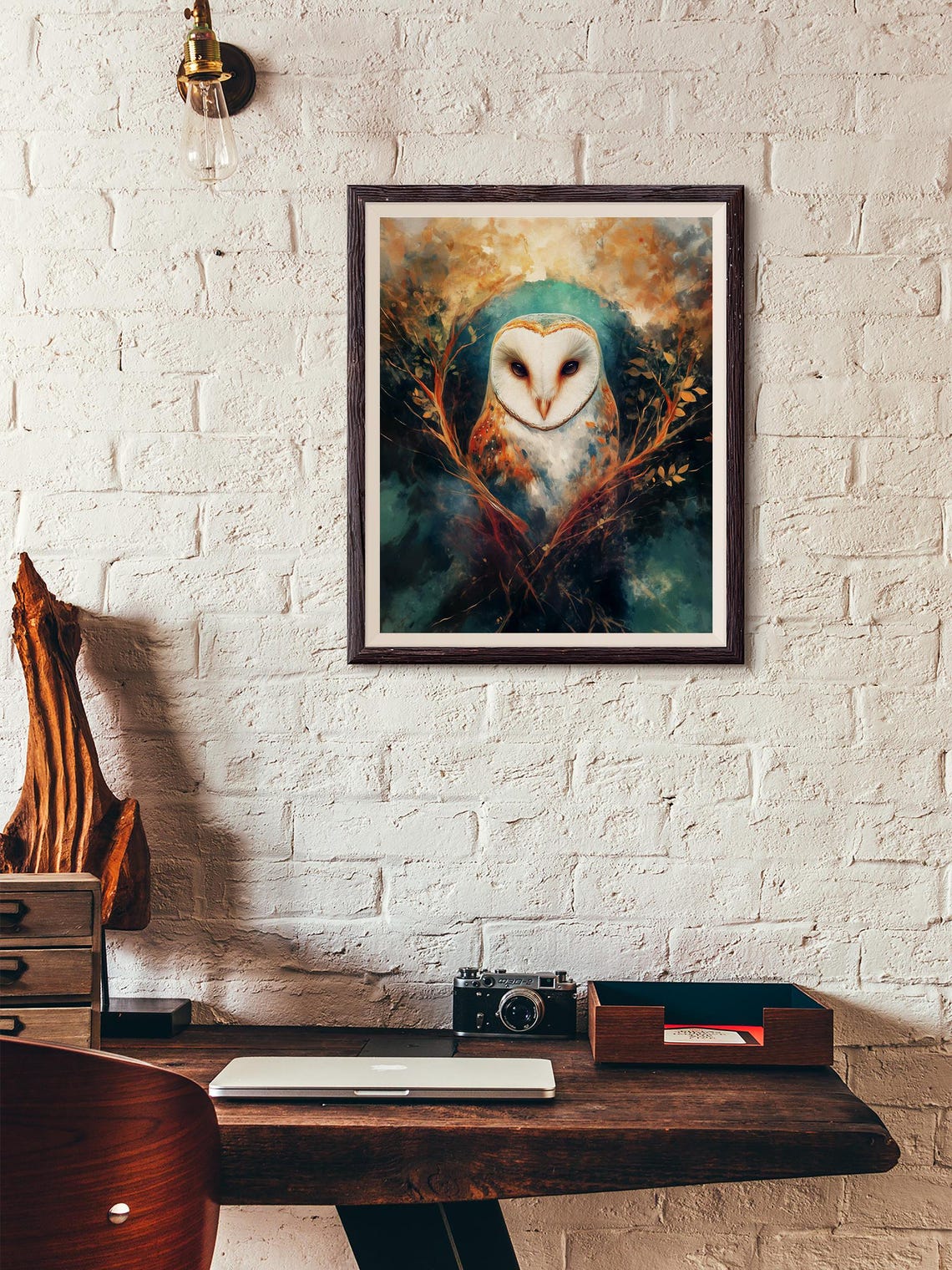 Barn Owl in Dark Teal Branches with a Mystical Night Glow Poster - Image 4