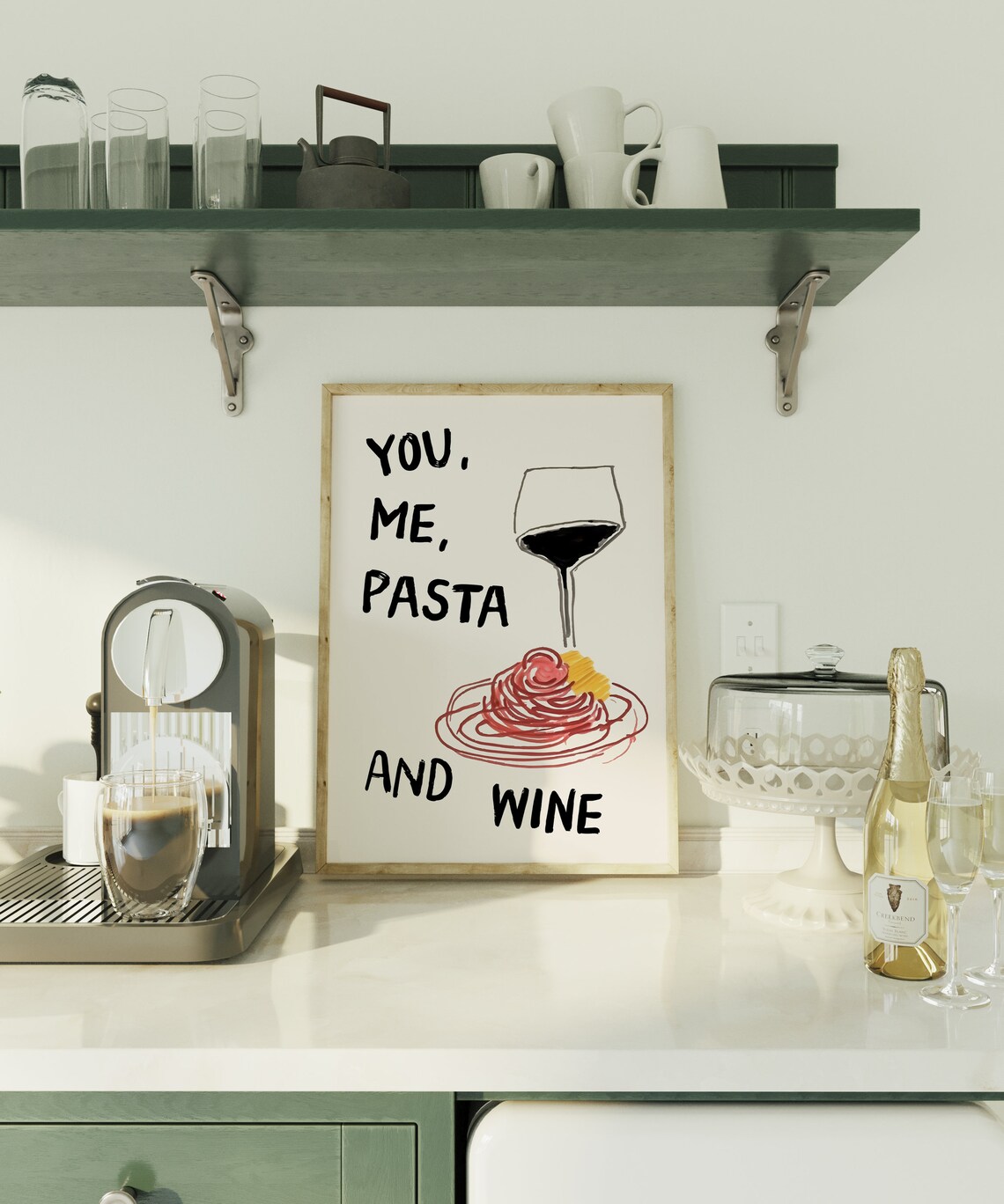You Me Pasta And Wine Hand Drawn Italian Kitchen Foodie Poster - Image 6