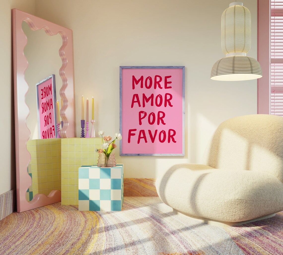 More Amor Por Favor Pink Spanish Love Quote Typography Poster