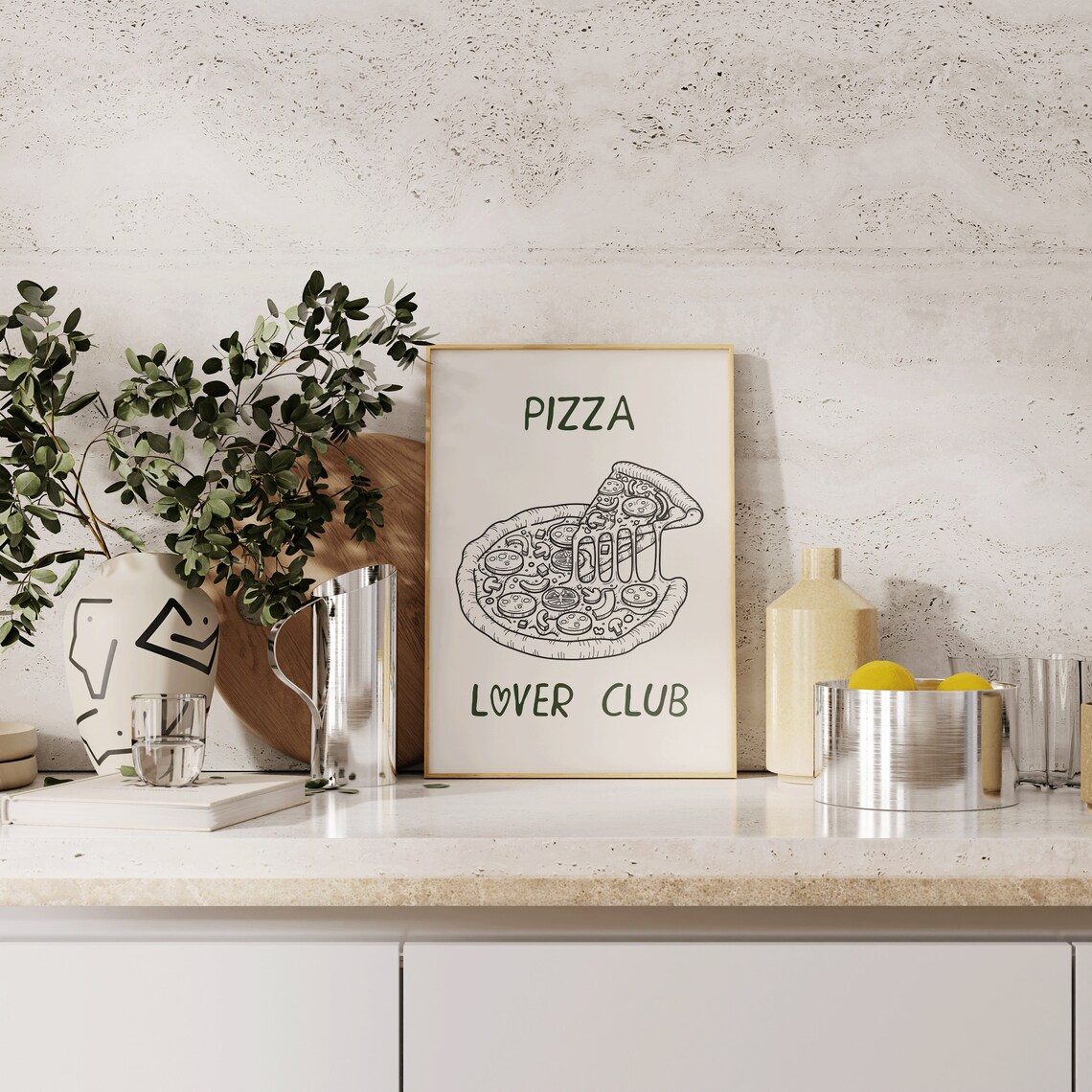 Pizza Lover Club Hand Drawn Line Art Melty Cheese Foodie Poster - Image 5